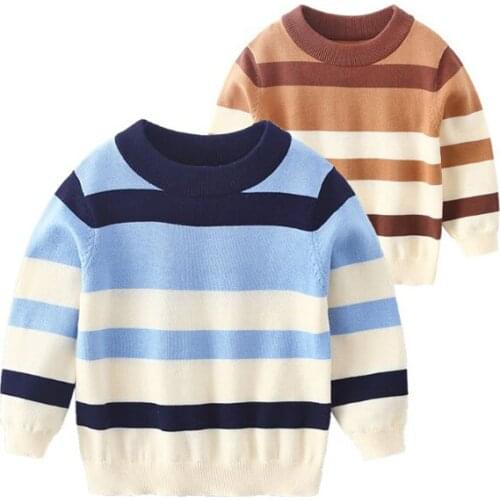 Childrens sweater boys all-cotton knitted wool pullover with stripes