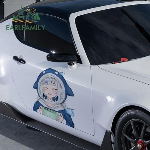 EARLFAMILY 43cm x 35.4cm For Gawr Gura Hololive Funny Car Stickers Caravan Decal Waterproof Car Assessoires Vinyl Sticker Decor