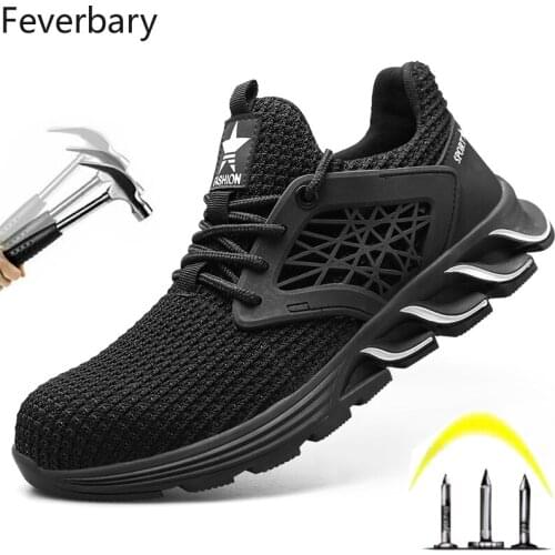 Feverbary Steel Toe Anti-smash Puncture Resistant Men Safety Shoes Lightweight Breathable Industries Construction Work Boots