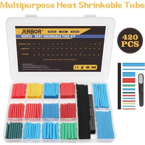 JERBOR 420pcs Heat Shrinkable Tubing Assorted Polyolefin Hollow Tube Sleeves Wrap Heat Shrink Tube Electrical Wire Assorted KIt
