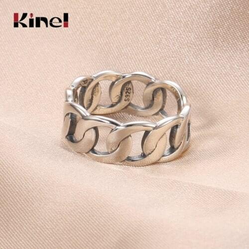 Kinel Hot Sale 925 Sterling Silver Retro Hollow Chain Adujustable Ring Opening Lady Party Fashion Silver 925 Ring Jewelry