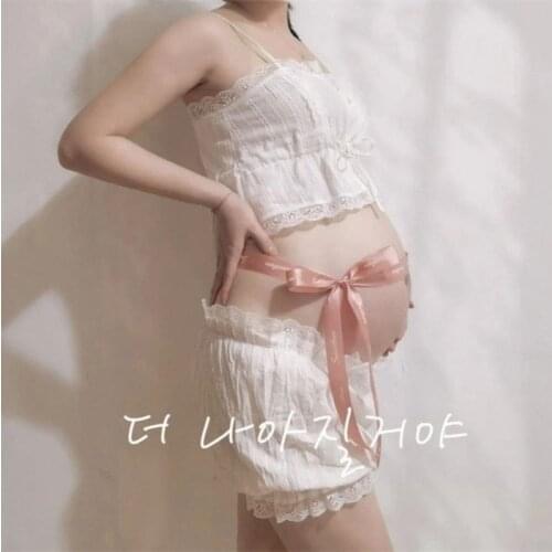 Maternity Photography Suits Cute Lace Sling Tube Top +shorts 2pcs White Solid Color Pregnant Photography Clothes 2021 New