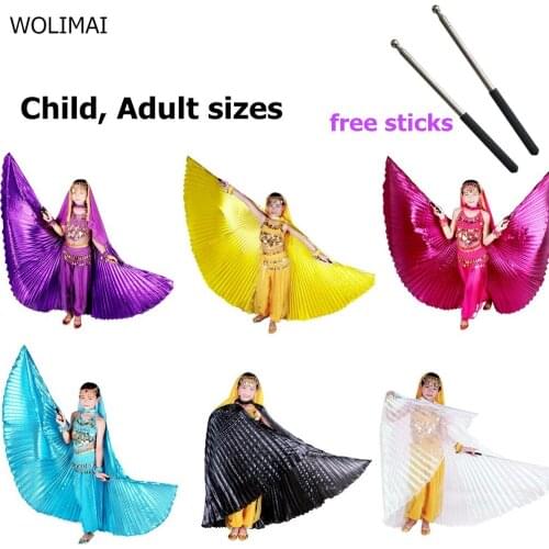 Belly Dance Costumes Wings Kids Bellydance Adult Bollywood Belly Dancing Angle Wings Gold Girls Children 11 Colors with Sticks