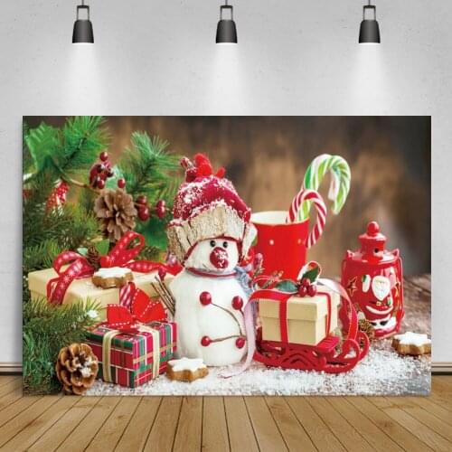Laeacco Christmas Snowman Gift Boxes Pine Leaves Candy Pattern Child Portrait Photographic Background Photocall Scenic Backdrop