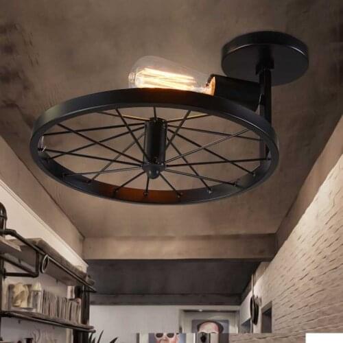 Loft Vintage Industry American Countryside Vehicle Wheel Edison Ceiling Plate Light Bar Dinning Room Home Decor Lighting Fixture
