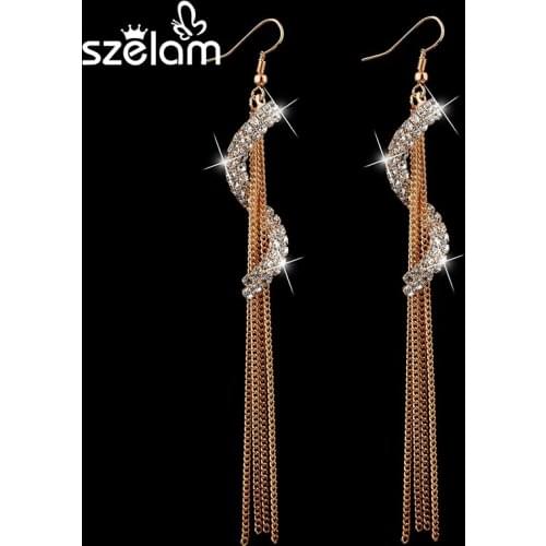Fashion 2019 Fashion Tassel Earrings High quality CZ Crystal Earrings Drop Earring Gold Color Elegant women Jewelry SER140037