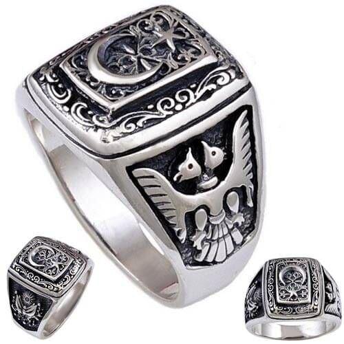 Solid 925 Sterling Silver Turkish Devlet Bahceli Mens Ring