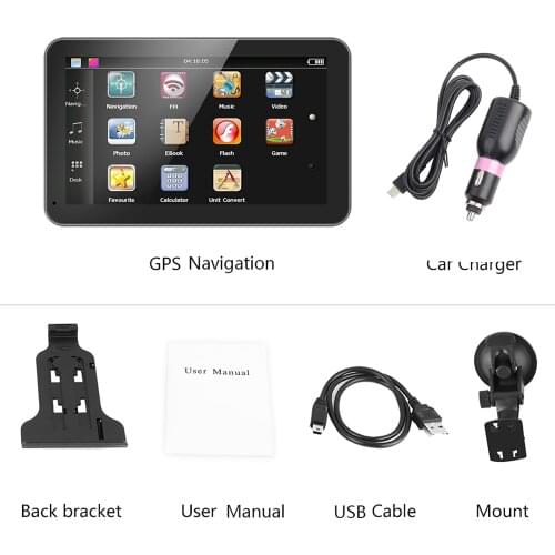 New 7 Inch Touch Screen Portable Car Navigator GPS Navigation DDR256M 8G FM With Free Map Capacitive Screen (Black)