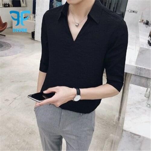 FAVRE Men Dress Shirt Color Contrast Fashion Office Social Business Collared Shirt Half Sleeve Work Clothes