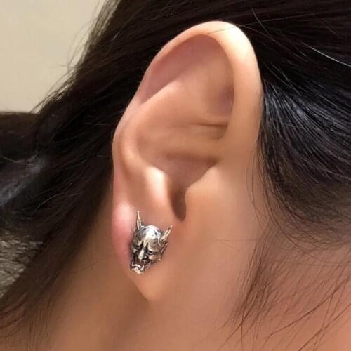 Silver Color Retro Devil Skull Mask Earrings Costume Stud Earrings Exaggerated Earrings Alloy Handmade Earrings