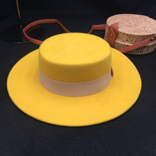 Hat for women flat hat contracted, wide-brim wool felt hat panama yellow fashion leisure hat fedoras