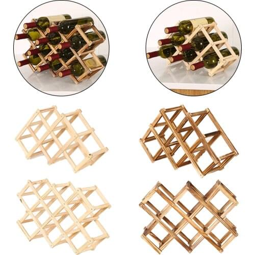 Collapsible Wood Wine Rack Table Rustic Bottle Cabinet Stand Shelf Storage for Counter Top Kitchen