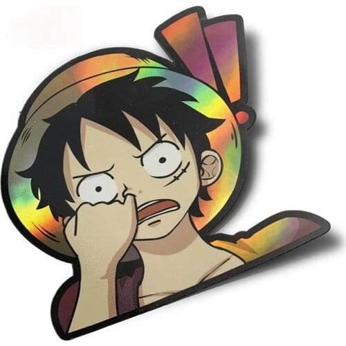 Personality Cartoon Luffy Peeker Car Sticker Vinyl Graffiti Peeking Japan Anime No Reflective Decal Cover Scratches Waterproof