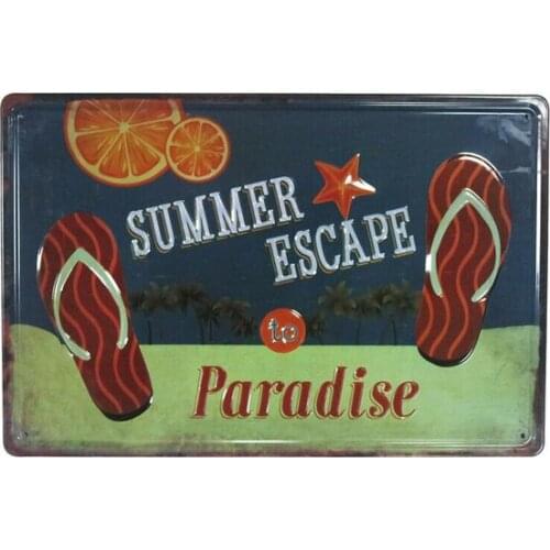 Summer Escape to Paradise Vintage Tin Metal Sign Beach Hut Decor Art Wall Poster High Quality Metal Tin Sign 30 X 20CM