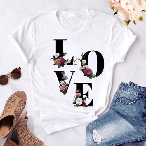 New Women T Shirt Custom Name Letter Combination Women Tshirt Flower Letter Font A B C D E Short Sleeve Tops Tee Female T-shirt