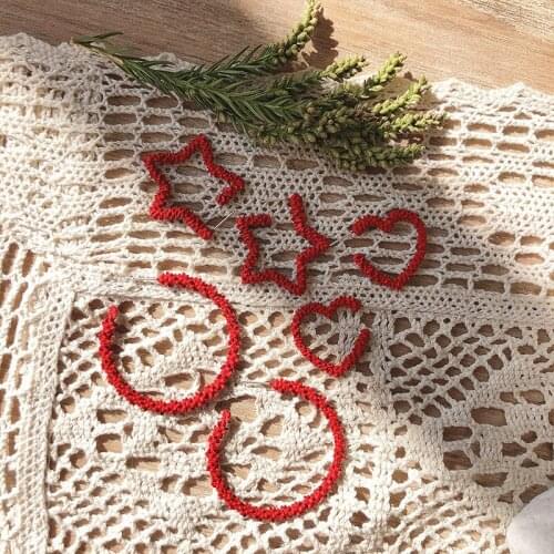 Silver Plated Needles Spinous Red Circles Stars Hearts New Year Lucky Retro Alloy Geometry Stud Earrings for Women