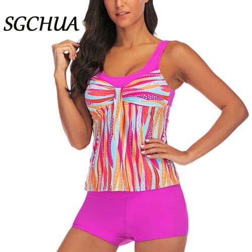 2021Two Piece Swimwear Women Plus Size Tankini Swimsuits with Shorts Push UpTankinis Set Swim Wear Purple Print Bathing Suit 5XL