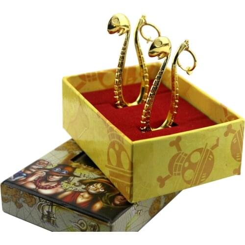 Anime Boa Hancock One Piece Golden Metal Snake Earrings Eardrop Ear Dangles In Box Cosplay Props Accessory Charms Jewelry Gift