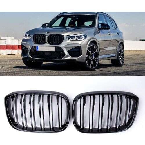1 Pair Front Grille Kidney Grill 2 Slat for BMW G01 G02 G08 X3 X4 2018-2021 Car Styling Gloss Black Racing Grills Accessories