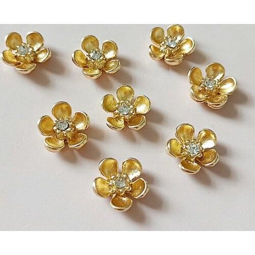 10pcs/lot 13mm Alloy Flower Rhinestone Pearl Buttons For Girl Hairpin Dress Doll Shoes Box Clothing Jewelry Accessories