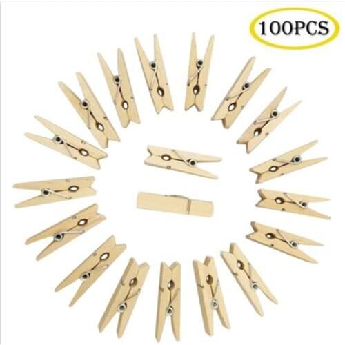 100Pcs Mini DIY Wooden Clothes Photo Paper Pegs Clothespin Cards Craft Clips Decoration