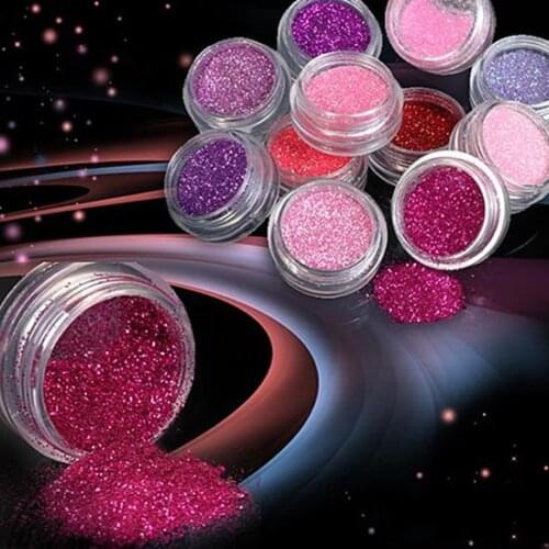 12 Mixed Colors Nail Art Decoration Powder Glitter Set for UV Gel Acrylic Tips