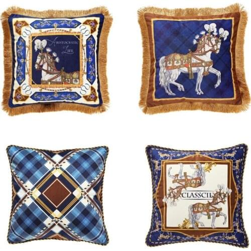 Tassel Throw Pillow Covers Soft Velvet Horse Luxury Palace Style Cushion Sofa Bedroom Car Home Decor 18 x 18 Inch. 2pcs/Pack