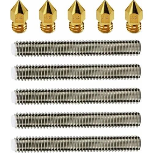 5pcs Brass Extruder Nozzle Print Heads +5pcs M6 X 30mm Stainless Steel Nozzle Throat For Anet A8 Mk8 Reprap 3d Printers