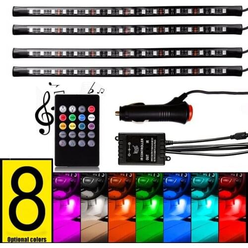 72 LEDs Car Interior Light Atmosphere Lights Strip Waterproof Glow Neon Lighting Kit with Wireless Remote Sound Activated