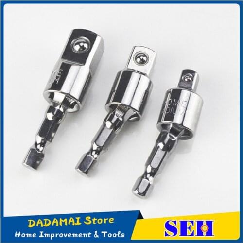 1p Electric Drill Socket Adapter for Impact Driver with Hex Shank to Square Socket Drill Bits Rotatable Extension 1/4" 3/8" 1/2"