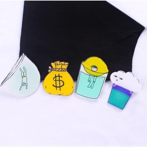 Man In The Glass Bow Acrylic Brooches Lemon Badges On a Backpack Set Icon Pins On Garment Jewelry Gift