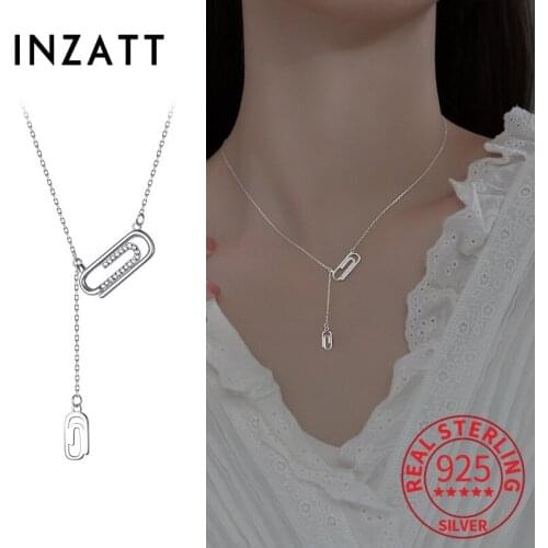 INZATT Real 925 Sterling Silver Geometric Zircon Paperclip Choker Necklace For Women Hiphop Fine Jewelry Accessories Summer