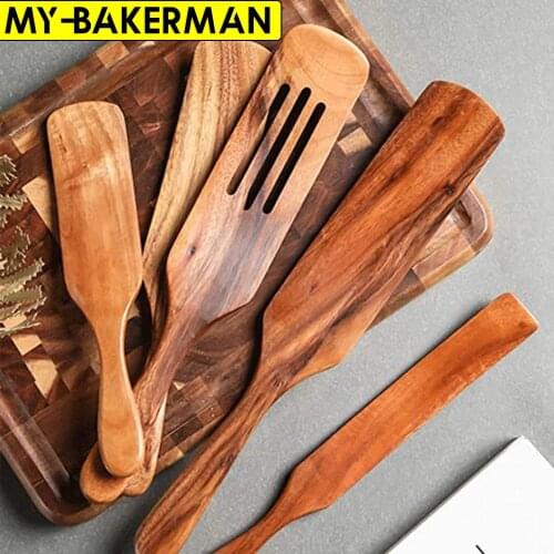 Wooden Kitchen Utensil Set, Acacia Spurtle Kitchen Sets Non-Stick Wooden Cooking Utensils Spatula Slotted Spurtle Spatula Sets
