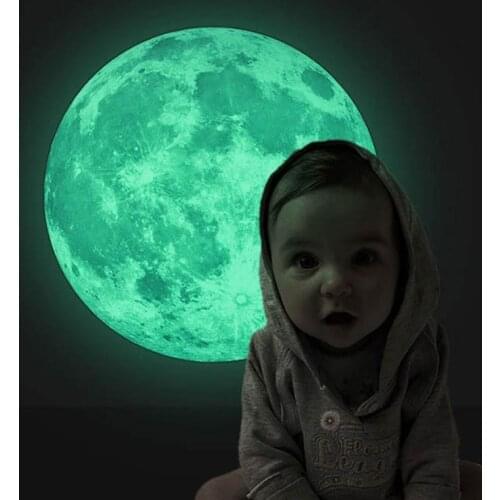 3D Luminous Moon Wall Sticker Glow In The Dark Home Wall Decals Wallpaper for Kids Room Living Room Bedroom Decoration