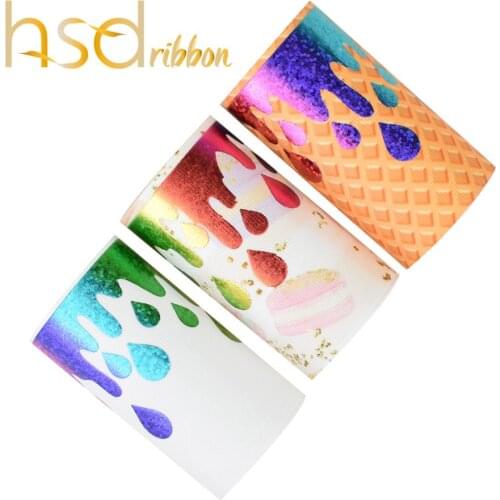 HSDRibbon 3" 75mm holographic rainbow hologram ice cream drops Grosgrain Ribbon
