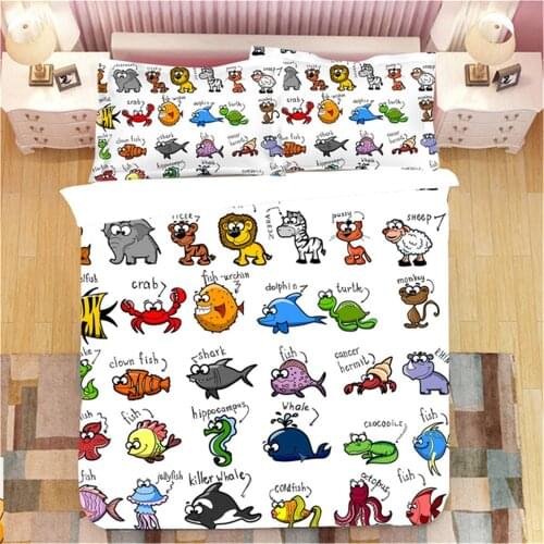 3pcs Bedding Set Full Size Kids Comforter Cover for Teen Boy Bed Printed Multi Color Jungle Animals Zoo Pillowcase Holiday Gifts