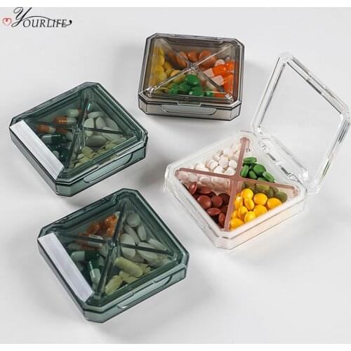 OYOURLIFE Portable Mini 4 Grid Pill Box Transparent Acrylic Jewelry Organizer Travel Pill Dust-proof Protect Case Plastic Box