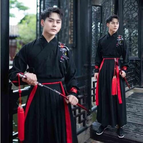 Hanfu Couples Ancient Chinese Traditional Embroidered Hanfu Adult Cosplay Costume Hanfu Black&Red White For Men&Women Plus Size