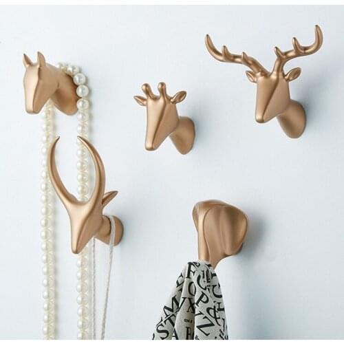 Animal Head Hook Resin ChildrenS Room Coat Hook Nordic Coat Hook Free Punching Kindergarten Mural Wall Hanging Storage Hook