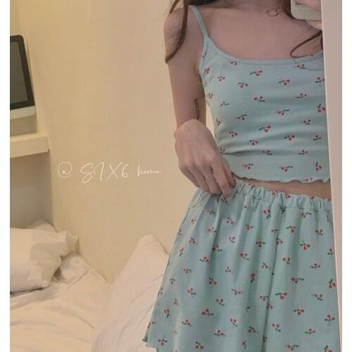 2021 Summer Girls Pajama Set Cute Cherry Printed Suspender Short Pants Stringy Selvedge Home Wear Sweet Bedroom Set Y2K