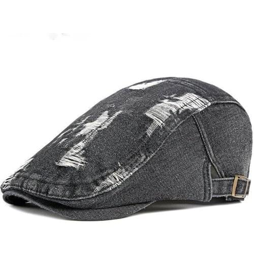 LTOW Unisex Retro Casual Mens Hats Denim Berets Hat Women Washed Cotton Duckbill Visors Herringbone Flat Caps Spring Summer