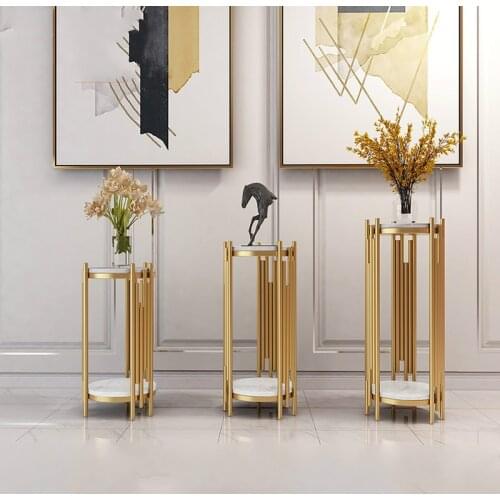Mild Luxury Marble Flower Stand Living Room Storage Rack next to TV Cabinet Floor Ornaments