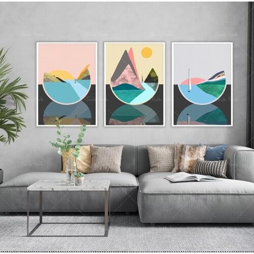 Abstract Island Boat Sea Mountain Set, Home Décor Wall Art, Giclée Prints, Geometric minimalist, Contemporary Abstract
