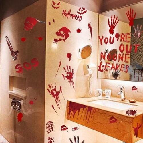 Halloween Bloody Bat Hand Foot Print Sticker Toilet Stick Guard Party Door Window Removable Glass Wall Sticker Horror Props New