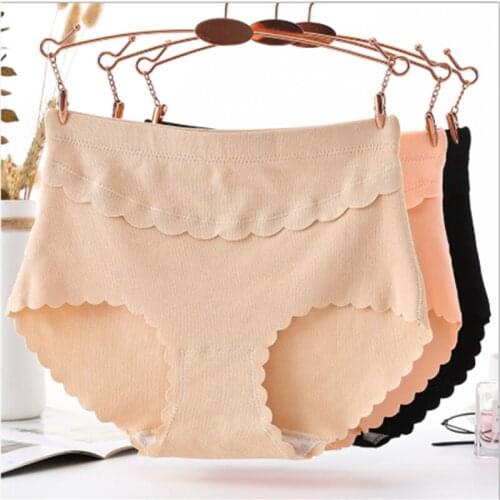 New Comfortable Breathable High Waist Cotton Raised Mid-High Waist Abdomen XL Simple Womens Triangle Panties 3PCS