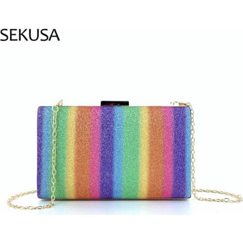 New Design Rainbow Color Women Handbags Chain Shoulder Female Sequined Retro Evening Bags Party Dinner Clutch