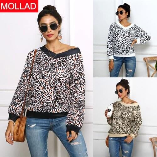 2021 European and American Autumn Hot V-neck Long Sleeve Leopard Print Hoodies