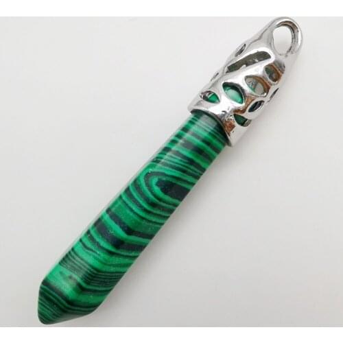 9x60MM Green Malachite Bead Pendant Jewelry For Woman Gift Pendulum S193