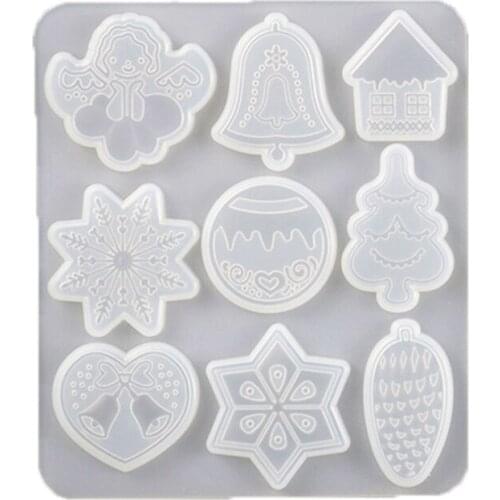13MC Christmas Tree Snowflake Elk Pendant Resin Casting Mold Key Chain Christmas Ornament Silicone Resin Mold Art Crafts