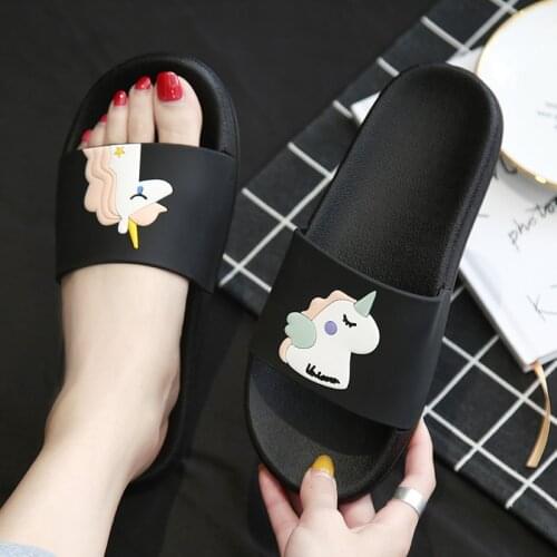 Women Summer Slippers Slide Sandals Beach Cartoon Unicorn Flip Flops Thick Sole Men Couple Outdoor Shoes Zapatillas Mujer